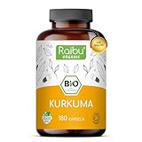 Raibu® BIO Kurkuma Kapseln hochdosiert 180 Curcuma Kapseln mit 3000mg pro Tagesdosis I Hoher Curcumin Gehalt I In Deutschland hergestellt I Vegan Turmeric Capsules