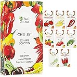 Chili Samen Set mit 8 Sorten Chilisamen für Garten und Balkon: Premium Chilisortiment – Bunte und alte Chili Pflanzen von OwnGrown – Praktisches Chili Set mit milden und scharfen Chilli Pflanzen