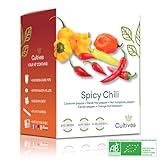 🌶️ Cultivea Mini Kit - Chili Anzuchtset - 100% BIO Samen - Garten und genießen - Geschenkidee (Cayenne-Chili, Barak-Chilli, ungarischer Pfeffer, Kandis-Pfeffer, Hot Habanero Chili) - Scharf & Mild -