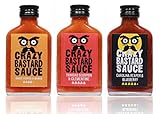 Crazy B Sauce - 3er Set - Extreme Scharfe Chilisauce mit der Schärfste Chilis der Welt - Ghost Pepper, Trinidad Scorpion, und Carolina Reaper - Cooles Geschenkset